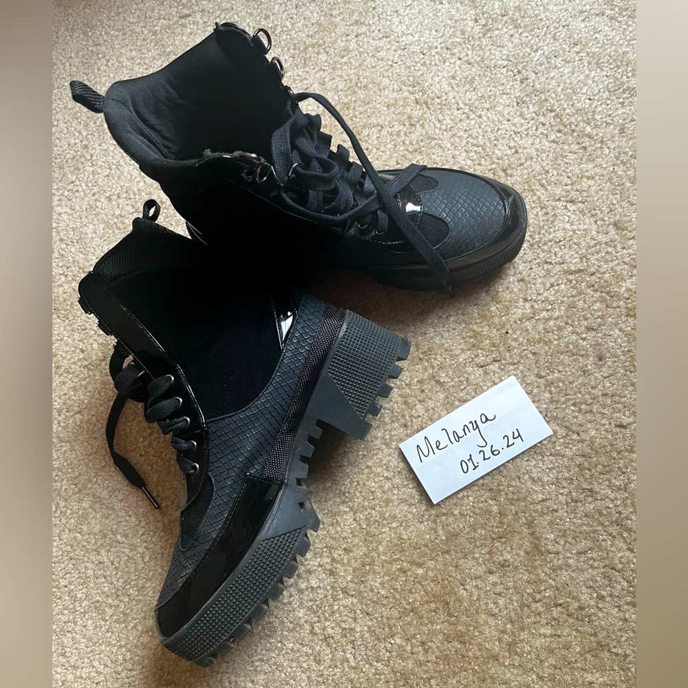 Black Patent Moto Boots